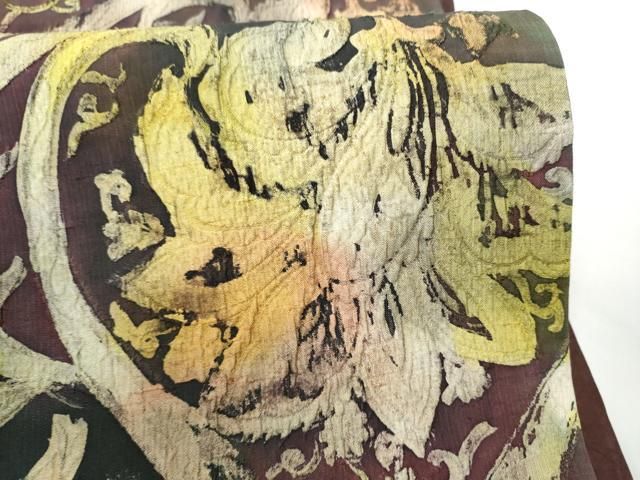 平和屋着物●西陣　老舗　渡文謹製　手織　全通柄袋帯　纐纈　蔦の葉文　正絹　逸品　CABO1704hy