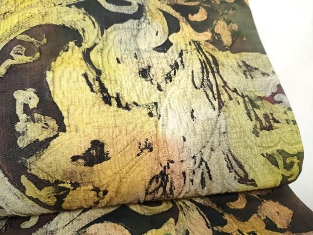 平和屋着物●西陣　老舗　渡文謹製　手織　全通柄袋帯　纐纈　蔦の葉文　正絹　逸品　CABO1704hy
