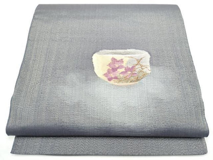平和屋着物●西陣　京の名門　じゅらく謹製　帝王紫　太鼓柄袋帯　すくい織　陶器花文　金糸　正絹　逸品　CABO1713hy
