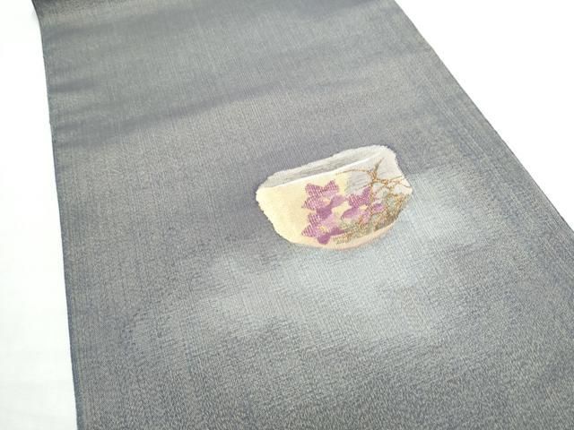 平和屋着物●西陣　京の名門　じゅらく謹製　帝王紫　太鼓柄袋帯　すくい織　陶器花文　金糸　正絹　逸品　CABO1713hy