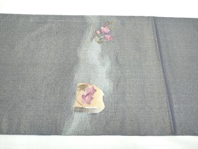 平和屋着物●西陣　京の名門　じゅらく謹製　帝王紫　太鼓柄袋帯　すくい織　陶器花文　金糸　正絹　逸品　CABO1713hy
