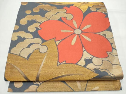平和屋着物●織物一筋名門　織悦　全通柄　本袋帯　草花文　金糸　正絹　逸品　CABO1735hy