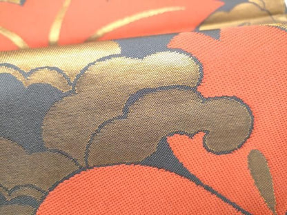 平和屋着物●織物一筋名門　織悦　全通柄　本袋帯　草花文　金糸　正絹　逸品　CABO1735hy