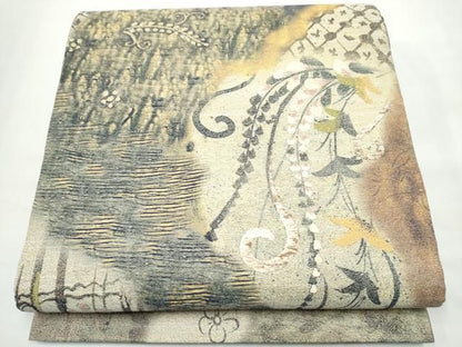 平和屋着物●西陣　とみや織物謹製　とみや帯　両面　全通柄袋帯　刺繍　点描織　枝垂れ花文　証紙付き　正絹　逸品　CABO1739hy