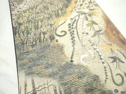 平和屋着物●西陣　とみや織物謹製　とみや帯　両面　全通柄袋帯　刺繍　点描織　枝垂れ花文　証紙付き　正絹　逸品　CABO1739hy
