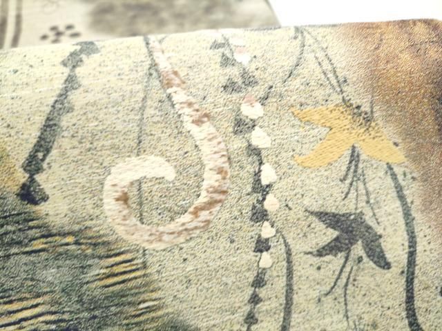 平和屋着物●西陣　とみや織物謹製　とみや帯　両面　全通柄袋帯　刺繍　点描織　枝垂れ花文　証紙付き　正絹　逸品　CABO1739hy