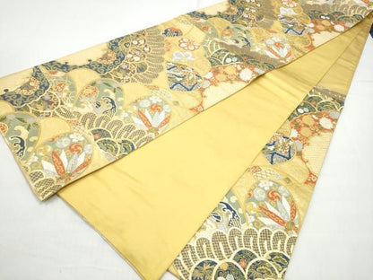 平和屋着物●六通柄袋帯　草花文　金糸　正絹　逸品　CABO1742hy