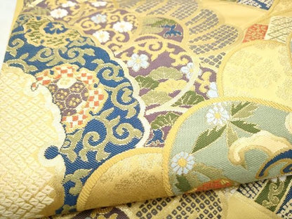 平和屋着物●六通柄袋帯　草花文　金糸　正絹　逸品　CABO1742hy
