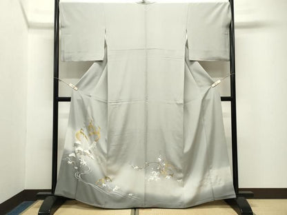 平和屋着物●色留訪問着　駒刺繍　鶴亀　松竹梅文　暈し染め　金銀彩　正絹　逸品　CABO2452gh