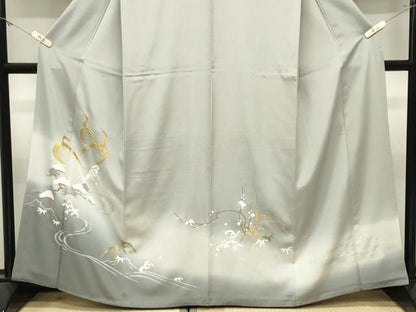 平和屋着物●色留訪問着　駒刺繍　鶴亀　松竹梅文　暈し染め　金銀彩　正絹　逸品　CABO2452gh