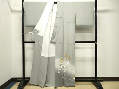 平和屋着物●色留訪問着　駒刺繍　鶴亀　松竹梅文　暈し染め　金銀彩　正絹　逸品　CABO2452gh