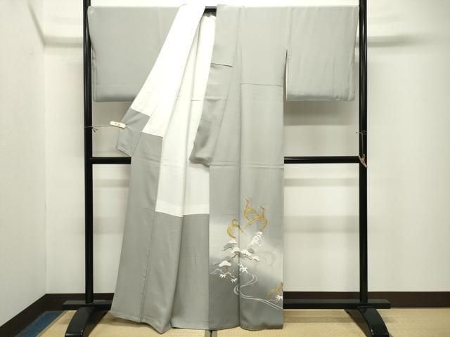 平和屋着物●色留訪問着　駒刺繍　鶴亀　松竹梅文　暈し染め　金銀彩　正絹　逸品　CABO2452gh