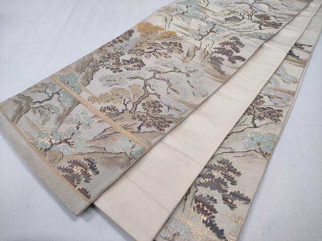 平和屋着物◎六通柄袋帯　風景松文　金銀糸　正絹　逸品　CABD1742ha