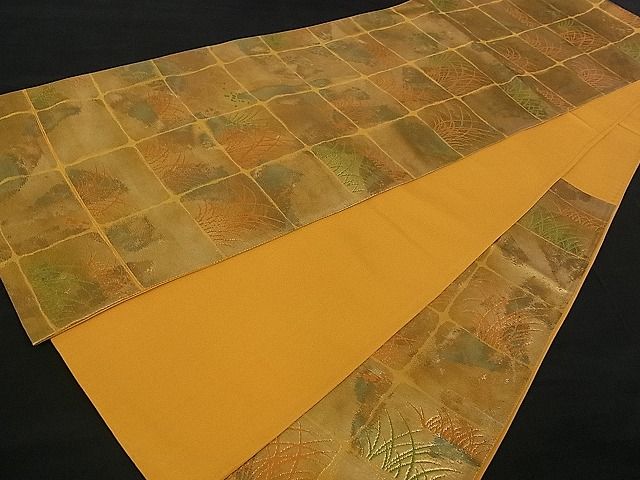 平和屋着物■六通柄袋帯 市松草木文 金糸 逸品 ch1910