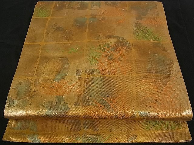 平和屋着物■六通柄袋帯 市松草木文 金糸 逸品 ch1910