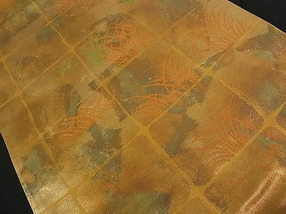 平和屋着物■六通柄袋帯 市松草木文 金糸 逸品 ch1910