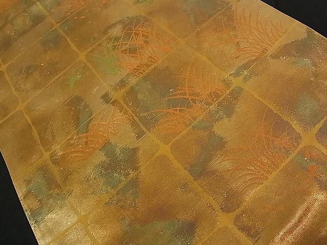 平和屋着物■六通柄袋帯 市松草木文 金糸 逸品 ch1910