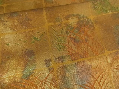平和屋着物■六通柄袋帯 市松草木文 金糸 逸品 ch1910