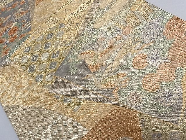 平和屋着物■宝珠佐賀錦 六通柄袋帯 色紙重ね飛鶴花文 九百錦 金銀糸 逸品 ch2757
