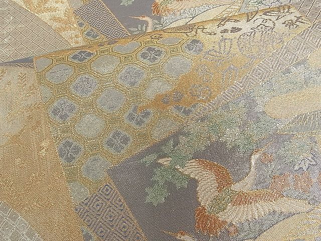 平和屋着物■宝珠佐賀錦 六通柄袋帯 色紙重ね飛鶴花文 九百錦 金銀糸 逸品 ch2757