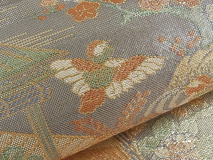 平和屋着物■宝珠佐賀錦 六通柄袋帯 色紙重ね飛鶴花文 九百錦 金銀糸 逸品 ch2757