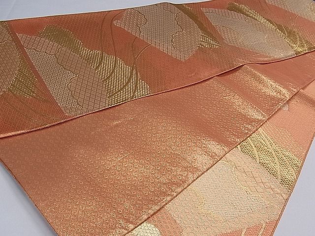 平和屋着物■佐賀錦 六通柄袋帯 雲取り扇面吉祥文 金糸 逸品 ch2758