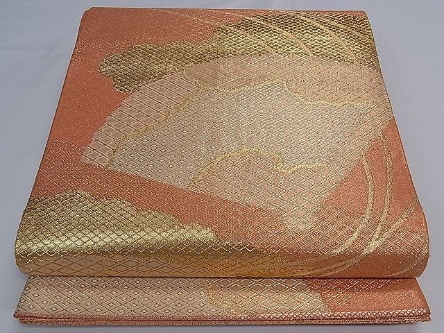 平和屋着物■佐賀錦 六通柄袋帯 雲取り扇面吉祥文 金糸 逸品 ch2758