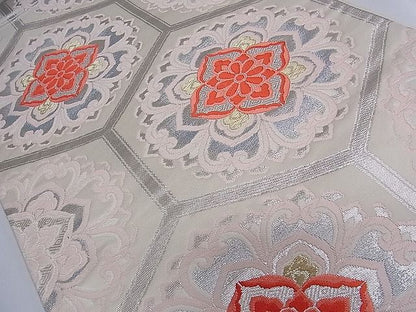 平和屋着物■六通柄袋帯 唐織 亀甲花文 金銀糸 逸品 ch2764