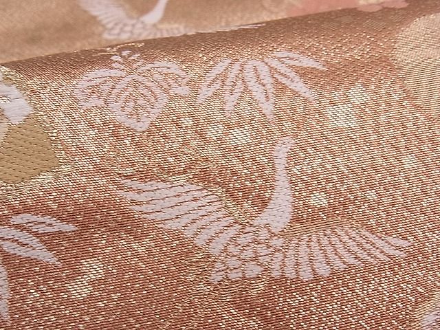平和屋着物■六通柄袋帯 唐織 エ霞扇面飛鶴花文 金糸 逸品 ch2917