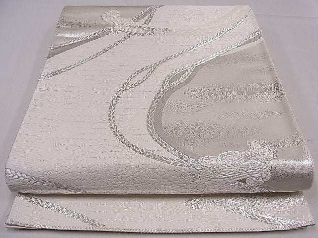平和屋着物■六通柄袋帯 唐織 流水結び紐花文 銀糸 逸品 ch2949