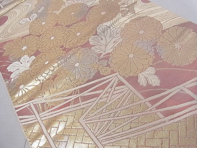 平和屋着物■西陣 服部織物謹製 六通柄袋帯 流水枝菊文 こはく錦 二重箔織 逸品 ch2982