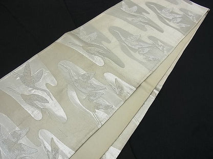 平和屋着物■六通柄袋帯 霞飛鶴文 銀糸 逸品 n-ck1059