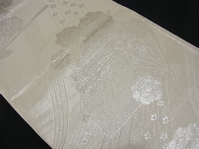 平和屋着物■両面 全通柄袋帯 扇面花文 銀糸 逸品 n-ck1085