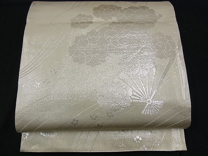 平和屋着物■両面 全通柄袋帯 扇面花文 銀糸 逸品 n-ck1085