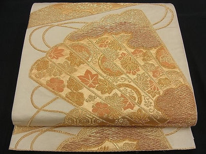 平和屋着物■六通柄袋帯 桧扇吉祥花文 金糸 逸品 n-ck1207