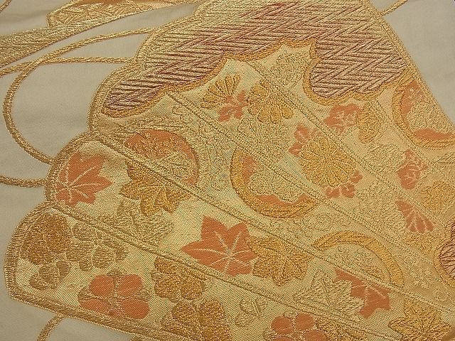 平和屋着物■六通柄袋帯 桧扇吉祥花文 金糸 逸品 n-ck1207