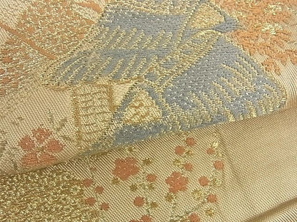 平和屋着物■アンティーク 大正ロマン 六通柄 本袋帯 風景文 金糸 逸品 cm1928