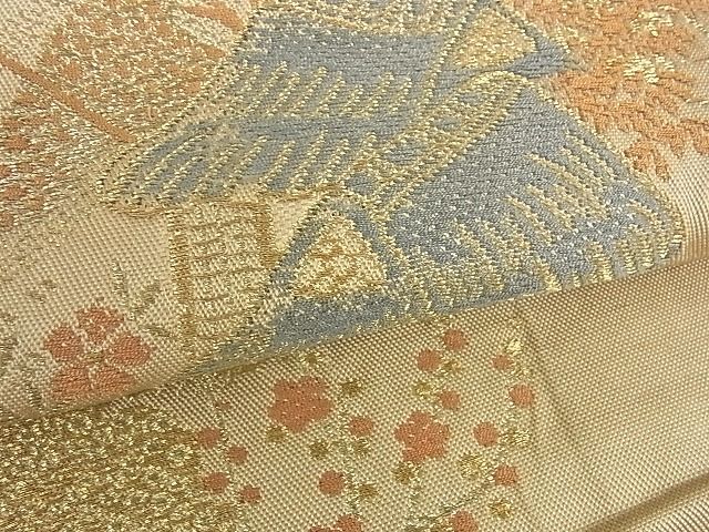 平和屋着物■アンティーク 大正ロマン 六通柄 本袋帯 風景文 金糸 逸品 cm1928