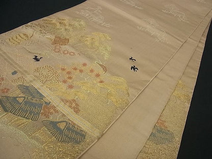 平和屋着物■アンティーク 大正ロマン 六通柄 本袋帯 風景文 金糸 逸品 cm1928