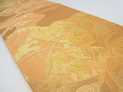 平和屋着物■六通柄袋帯 吉祥扇面花文 金糸 逸品 cm2409