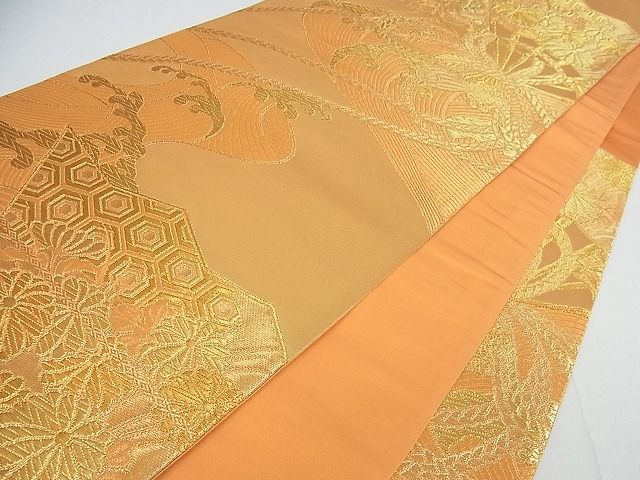 平和屋着物■六通柄袋帯 吉祥扇面花文 金糸 逸品 cm2409