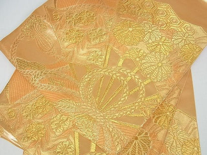 平和屋着物■六通柄袋帯 吉祥扇面花文 金糸 逸品 cm2409