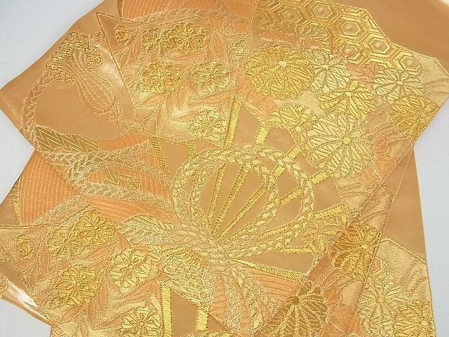 平和屋着物■六通柄袋帯 吉祥扇面花文 金糸 逸品 cm2409