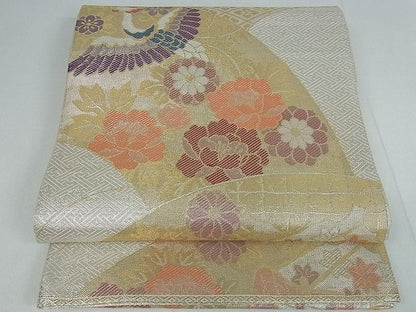 平和屋着物■佐賀錦 六通柄袋帯 吉祥鳳凰花文 金糸 逸品 cm2414