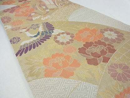 平和屋着物■佐賀錦 六通柄袋帯 吉祥鳳凰花文 金糸 逸品 cm2414
