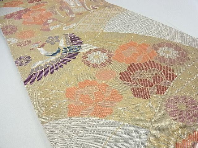 平和屋着物■佐賀錦 六通柄袋帯 吉祥鳳凰花文 金糸 逸品 cm2414