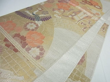 平和屋着物■佐賀錦 六通柄袋帯 吉祥鳳凰花文 金糸 逸品 cm2414