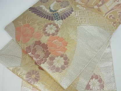 平和屋着物■佐賀錦 六通柄袋帯 吉祥鳳凰花文 金糸 逸品 cm2414