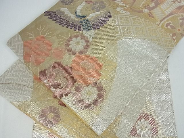 平和屋着物■佐賀錦 六通柄袋帯 吉祥鳳凰花文 金糸 逸品 cm2414
