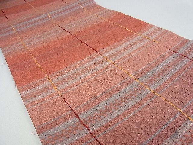 平和屋着物■全通柄袋帯　間道　ふくれ織　逸品　cm2432